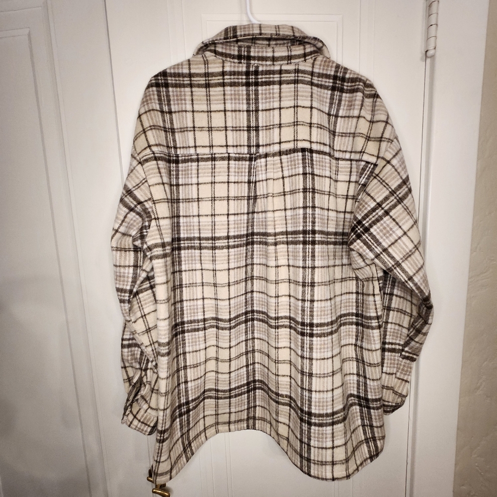 Princess Polly Willa Shirt Beige Women's Sz 8 Button Up Shacket Tan Brown Wool - Picture 8 of 11